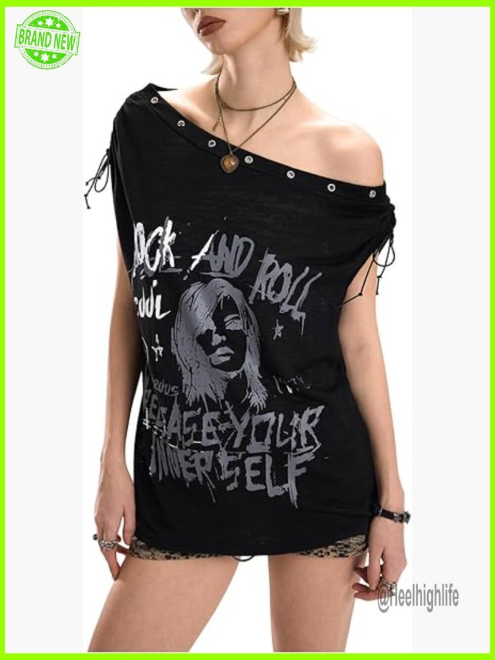 Emo Grunge Off Shoulder Graphic Tee Y2K T-Shirt